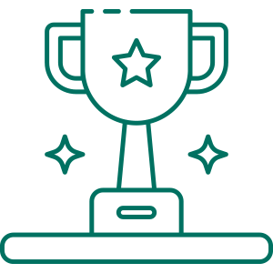 green graphic icon of sparkling trophy