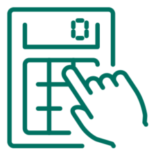 green graphic icon of finger punching numbers on a calculator